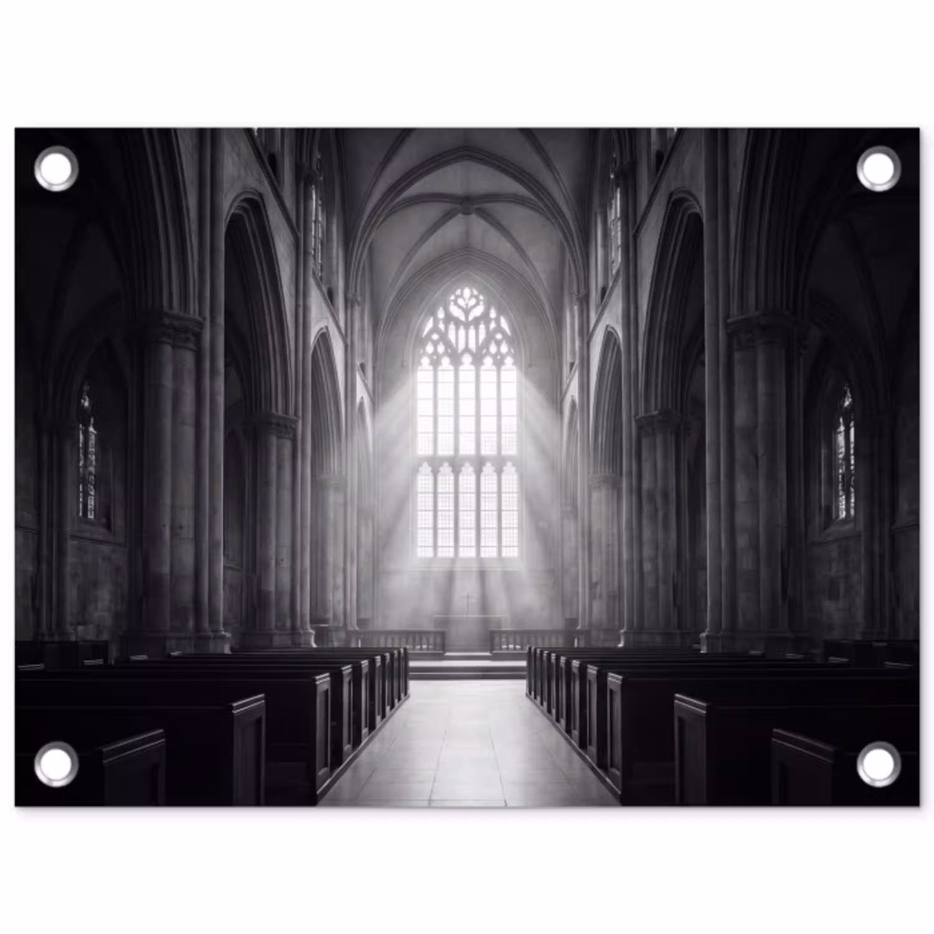 Kerk - Interieur - Lichtstralen - Architectuur - Klassiek tuinposter los doek klein -3d