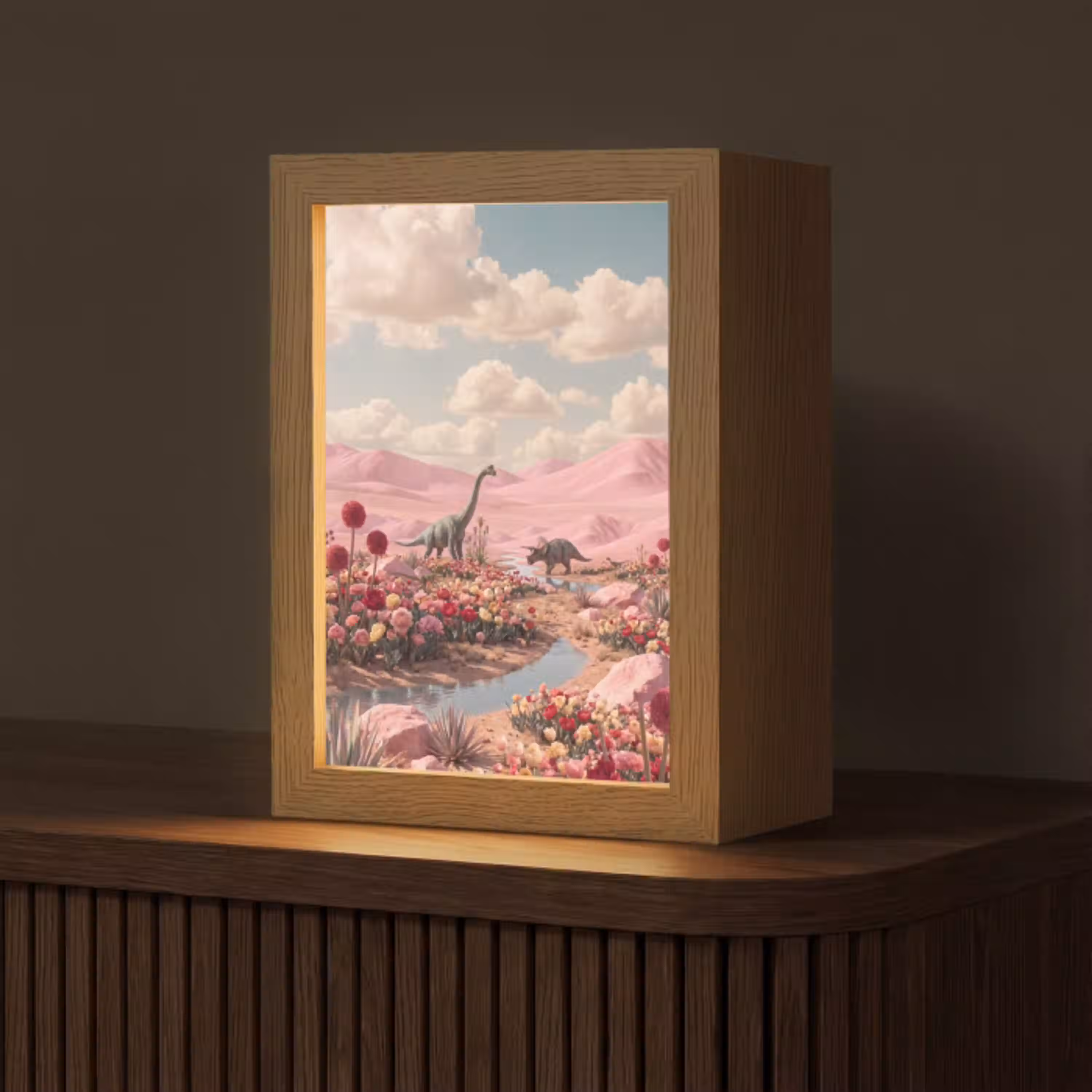 Dinosaurus - Roze - Landschap Light Box met kabel (Tafellamp) klein -z3d_website