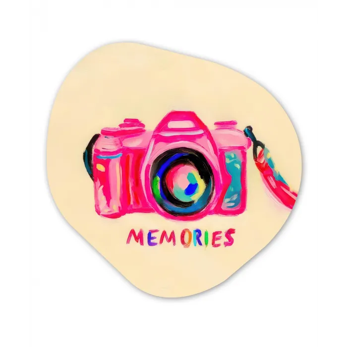 Camera - Memories - Roze - Geschilderd Wandcirkel Organisch Plexiglas middel -3d