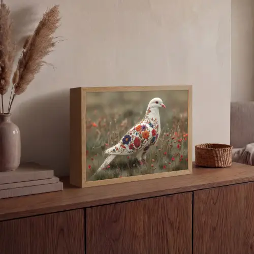 Duif - Bloemen - Natuur Light Box met batterij (Wandlamp) middel -sfeer2