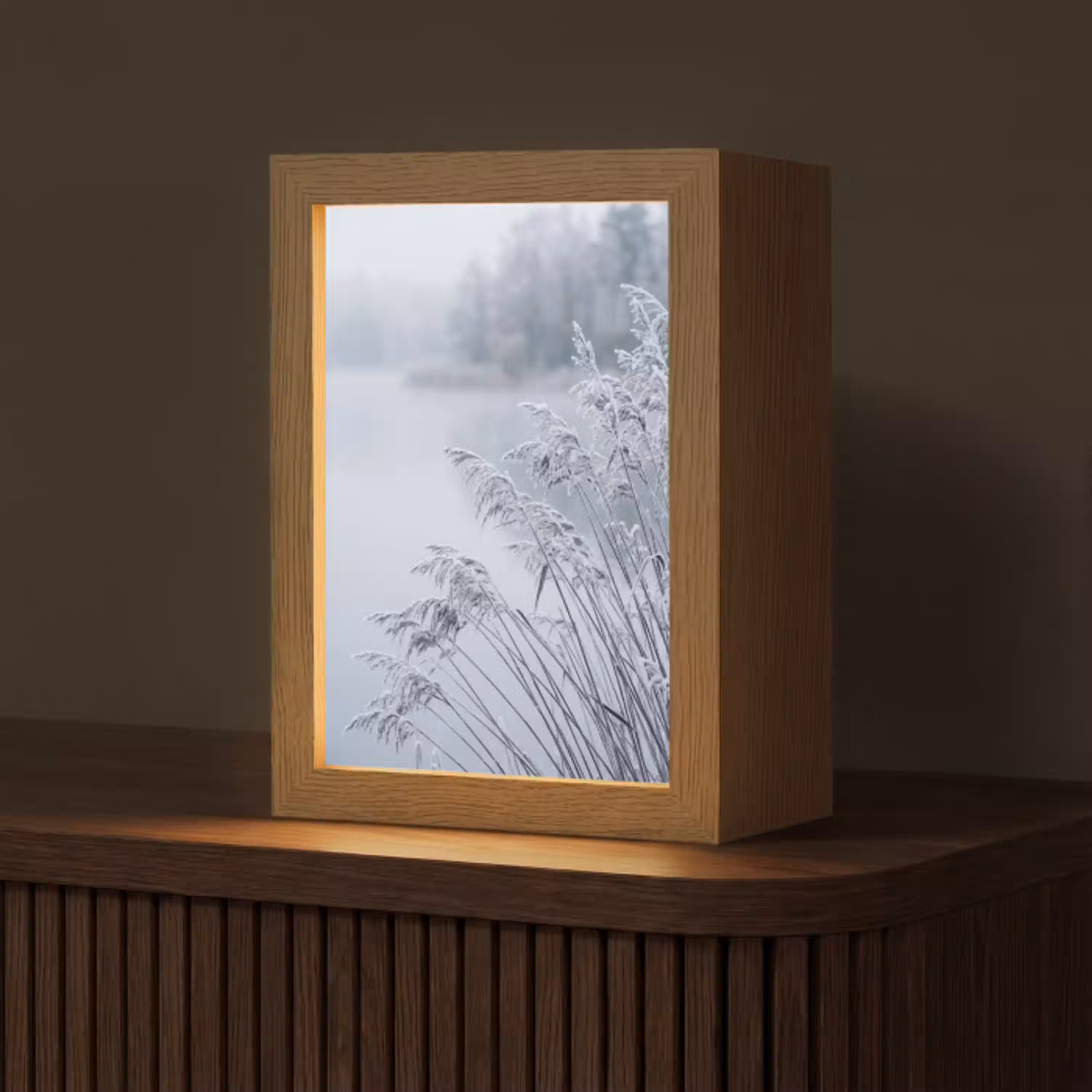 Riet - Bevroren - Winter - Natuur Light Box met kabel (Tafellamp) klein -z3d_website