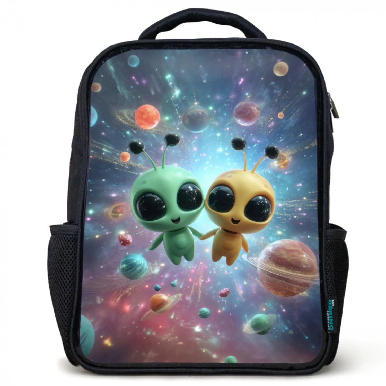 Ruimtevriendjes zwevend tussen de planeten Rugzak - Zwart middel -3d