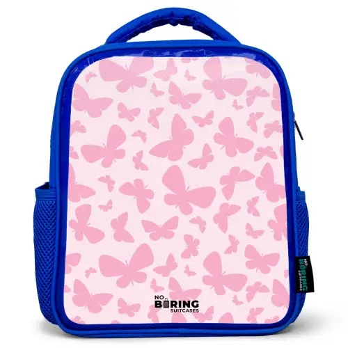 Roze vlinders Kinderrugzak - Blauw middel -3d