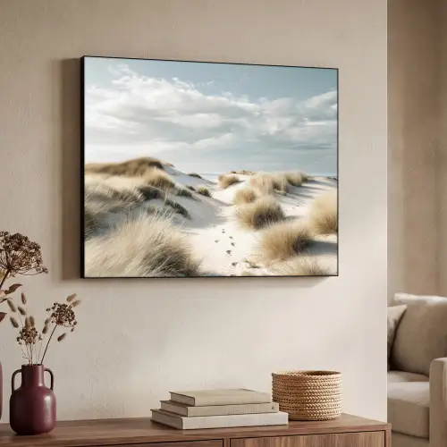 Duinen - Gras - Sporen - Wolken Textielframe zwart klein -sfeer3