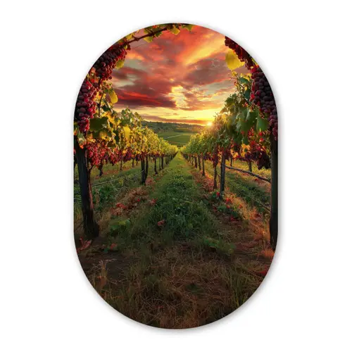 Wijngaard - Druiven - Zonsondergang Wandcirkel Ovaal Glas middel -3d