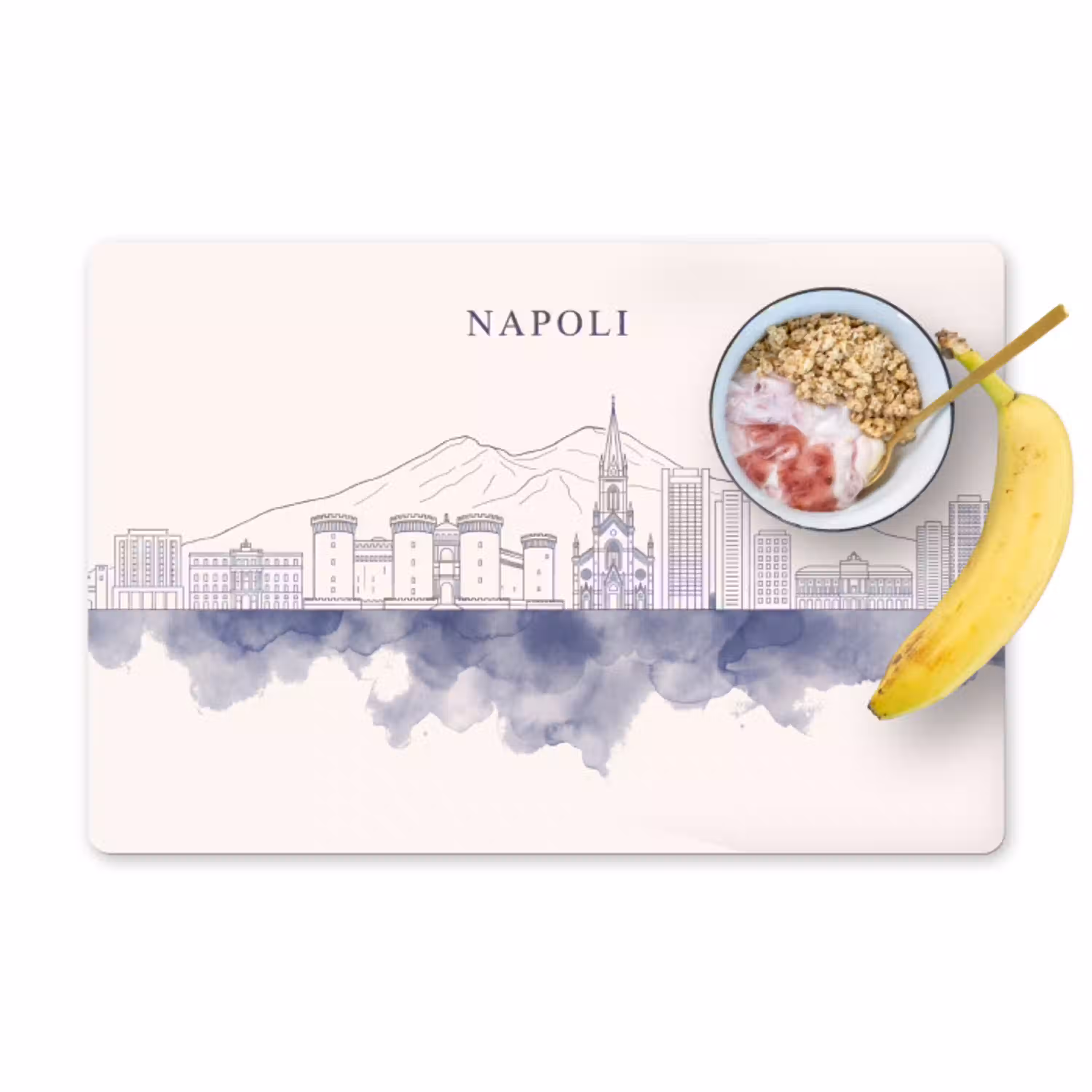 Napels - Skyline - Italie - Lijntekening - Aquarel Placemat vinyl groot -zzzproduct_Kitchenyeah-website