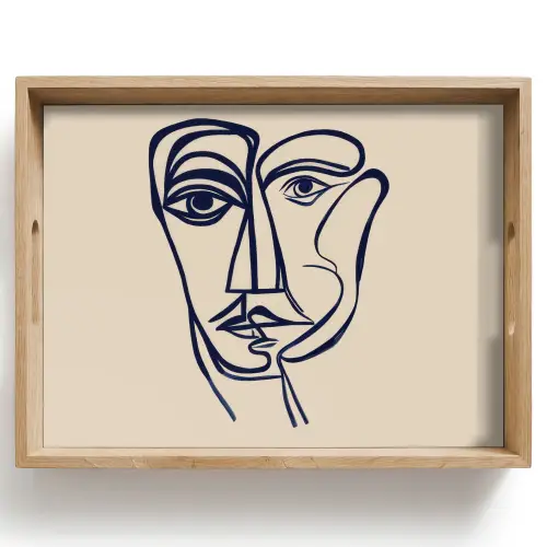 Minimalistisch - Lijnillustratie - Beige - Donkerblauw Dienblad Rechthoek middel -z3d_shopping