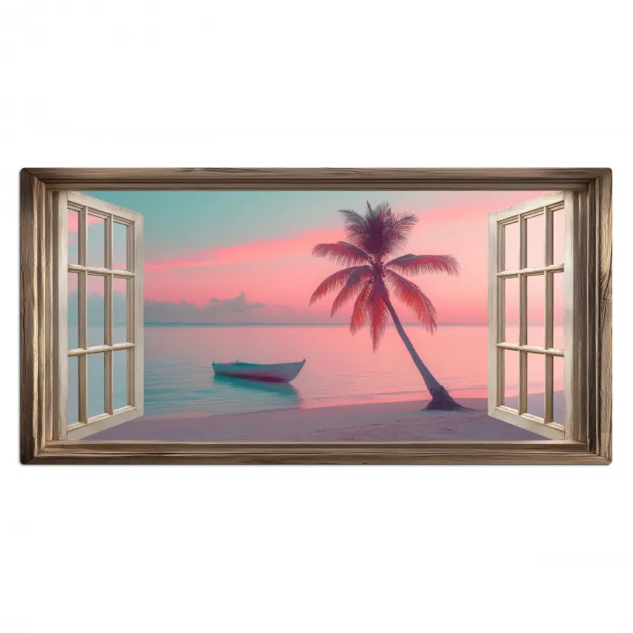 Doorkijk - Strand - Palmboom - Tropisch Muismat XXL klein -3d_leeg