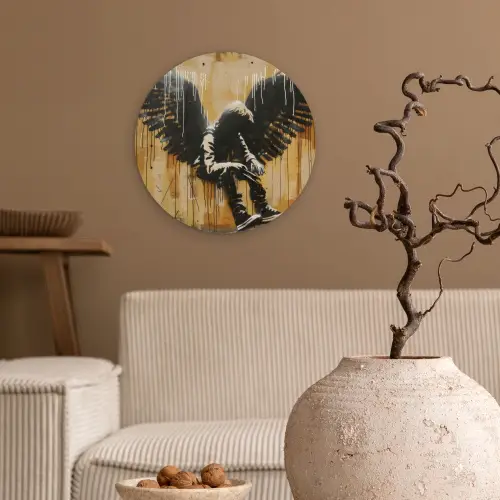 Graffiti - Kunst - Vleugels - Street art - Banksy Wandcirkel kunststof plaat 5mm dik klein -sfeer1
