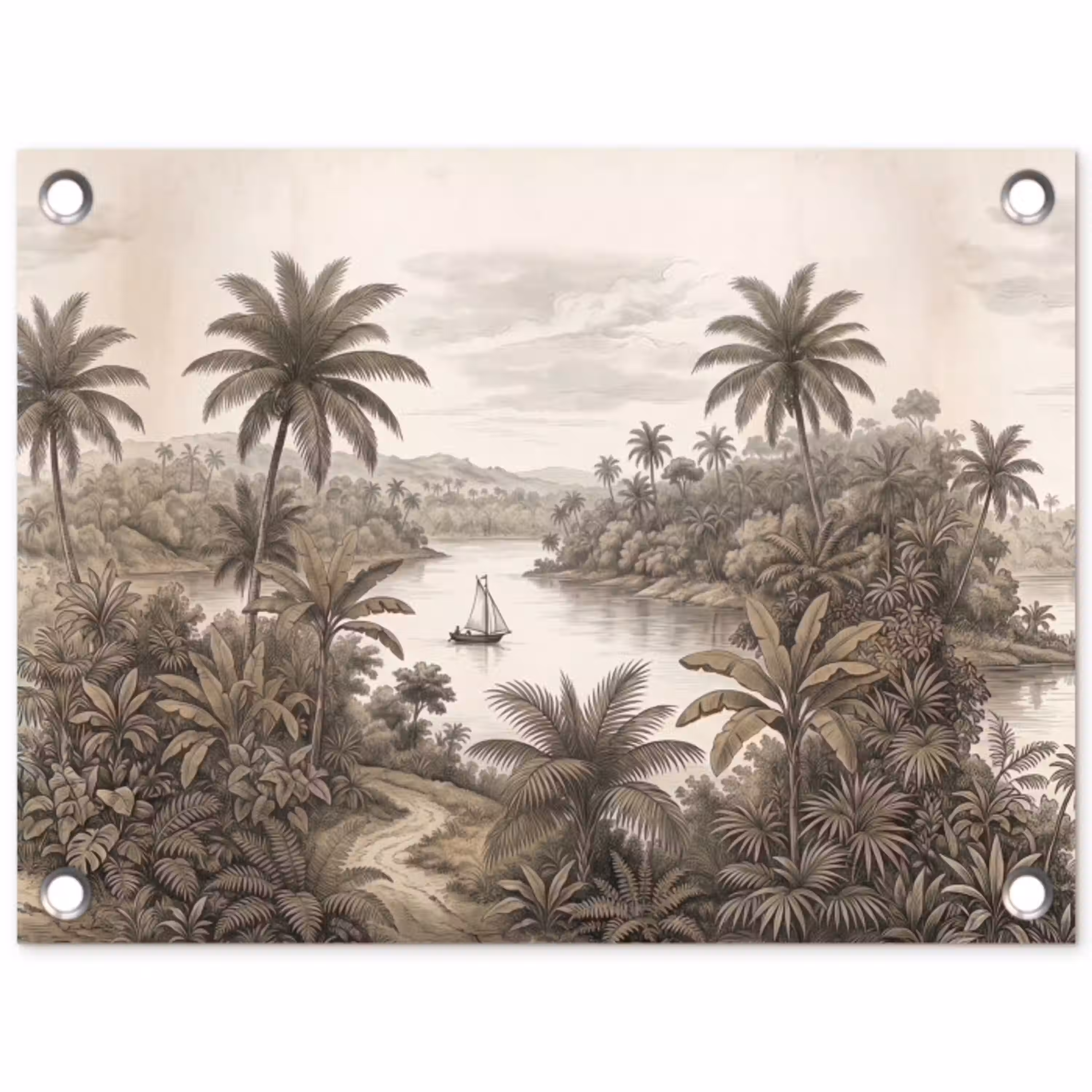 Landschap - Rivier - Boot - Tropisch - Vintage tuinposter los doek klein -3d