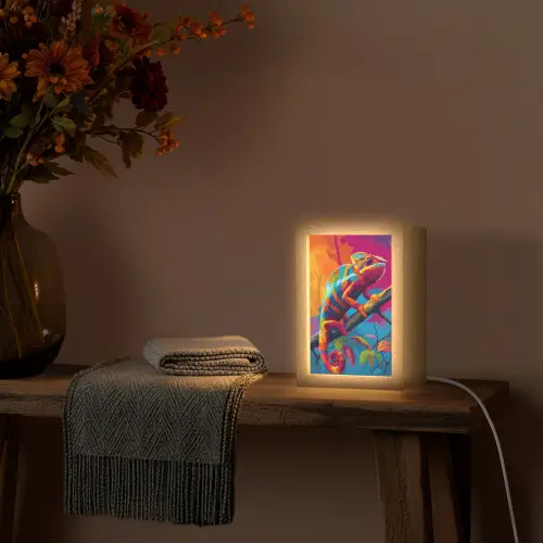 Kameleon - Tak - Gestreept - Bladeren Light Box met kabel (Tafellamp) klein -sfeer4
