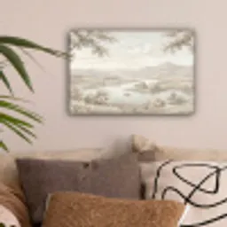 Rivierlandschap - Bergen - Natuur - Vintage - Beige canvas 2cm klein -sfeer1