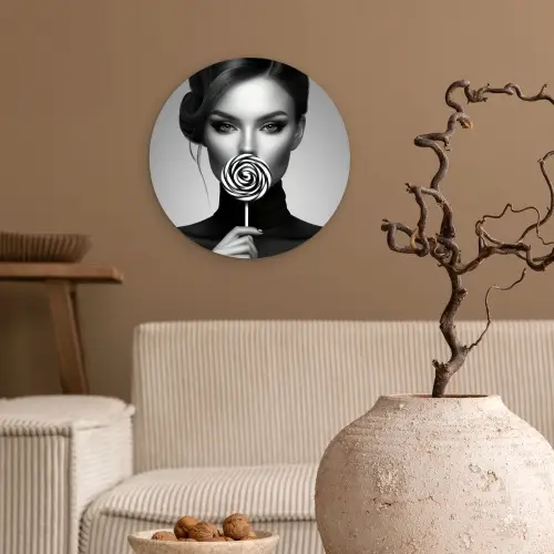 Vrouw - Lolly - Zwart Wandcirkel plexiglas klein -sfeer1