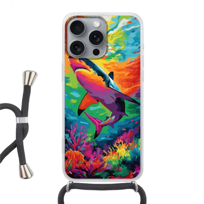 Haai - Koraalrif - Abstract - Kleurrijk Hoesje iPhone 16 Pro Max met koord klein -3d