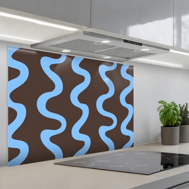 Paraschizzi cucina - Linee sinuose - Blu - Marrone - Minimalista
