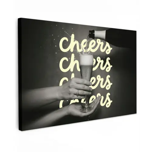 Cheers - Wijn - Zwart - Wit Tuinposter op houten frame 2 cm dik klein -3d