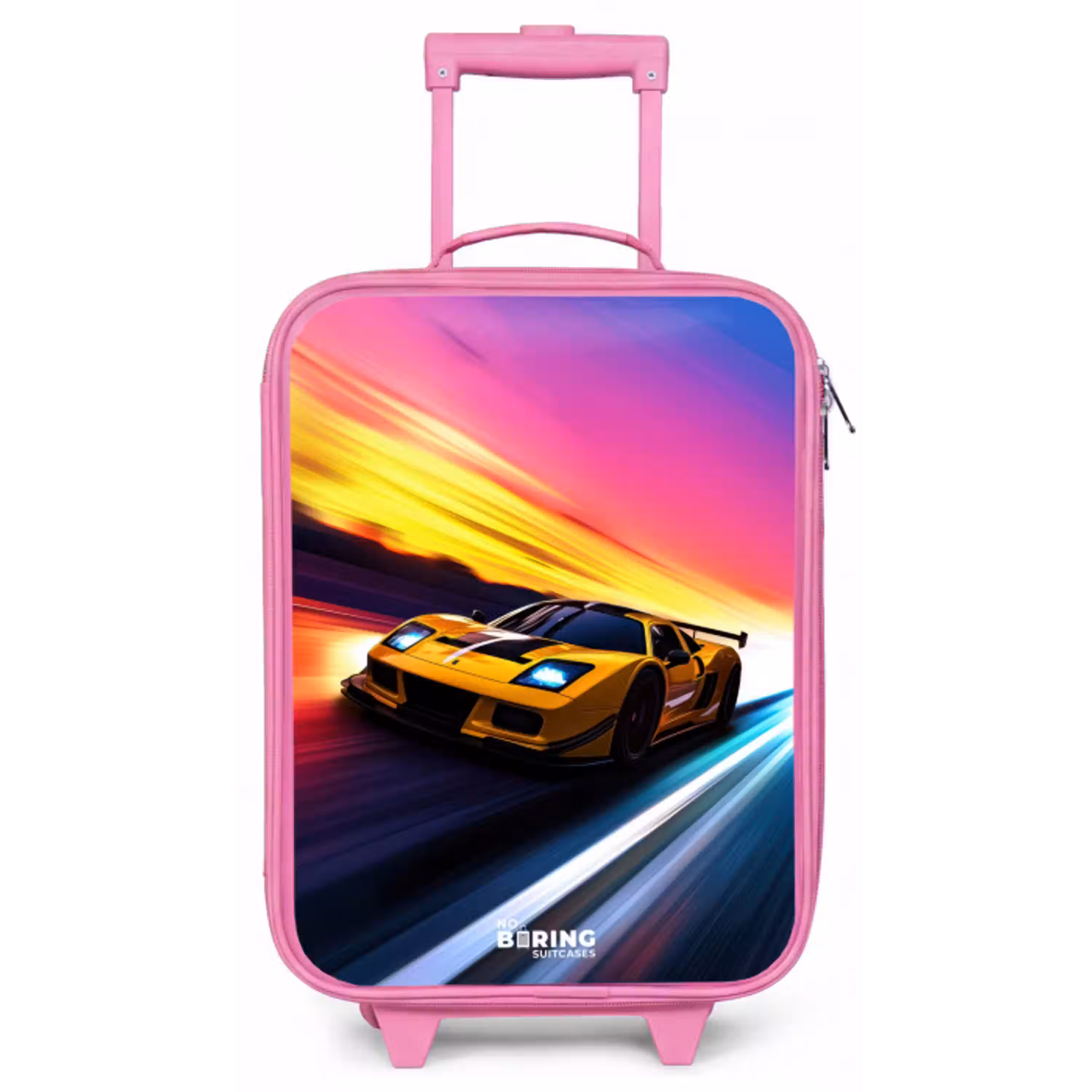 Gele raceauto bij kleurrijke zonsondergang Kinderkoffer - Roze klein -zz3dotto