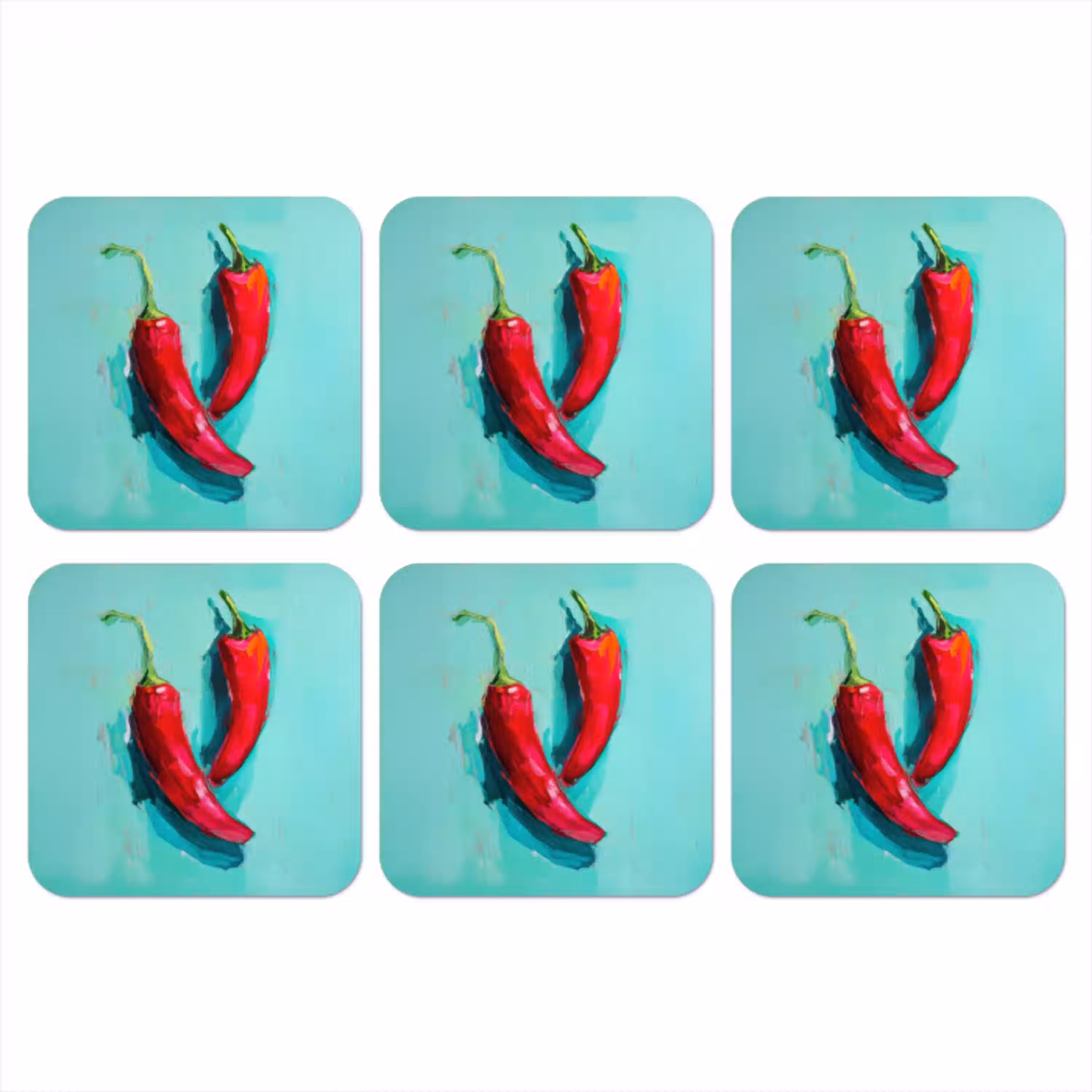 Chilipepers - Geverfd - Rood onderzetter kurk middel -3d