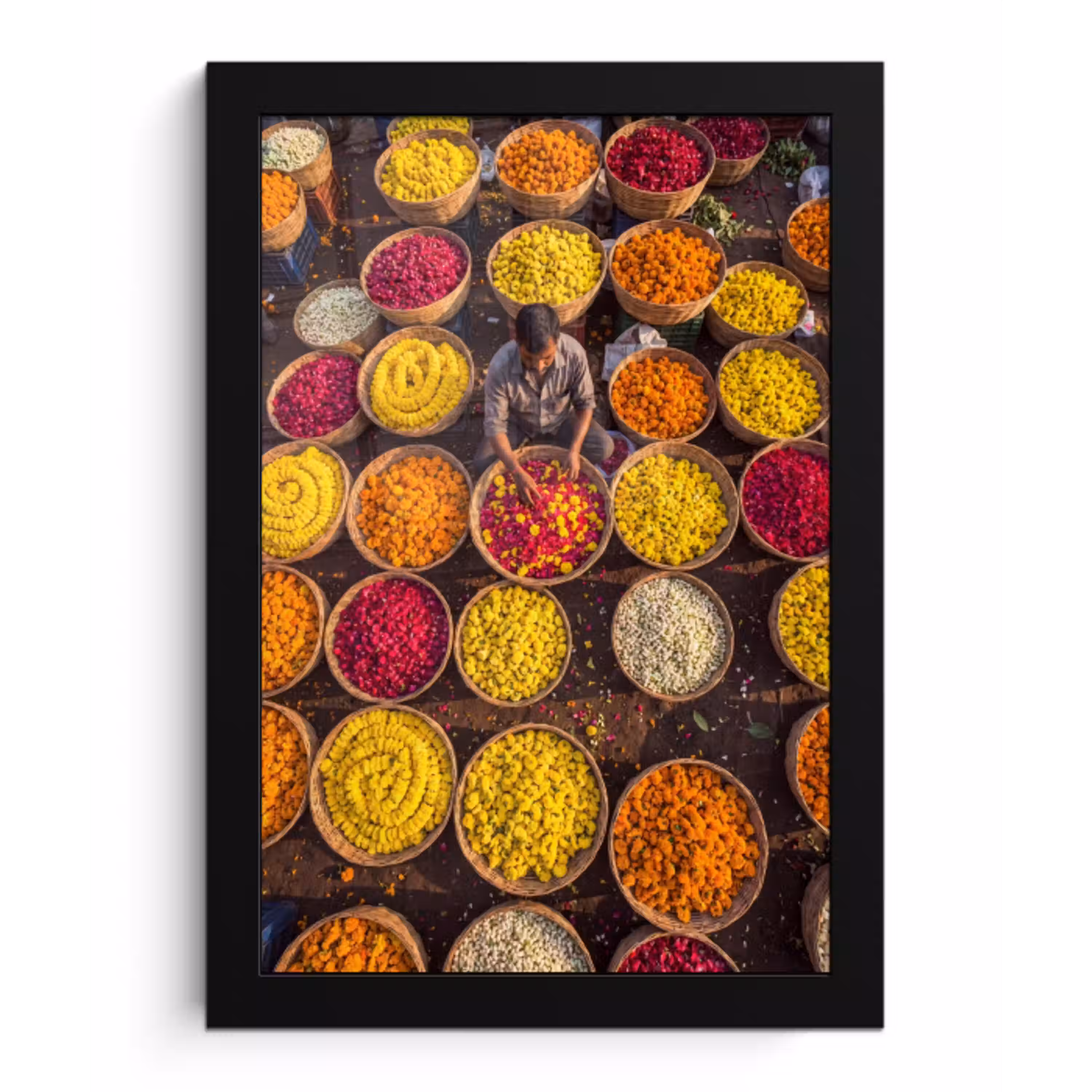Bloemen - Markt - Kleurrijk fotolijst zwart zonder passe partout klein -3d