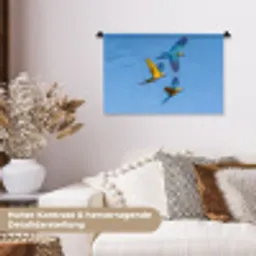 Papagaai - Vliegen - Blauw - Geel Wandkleed katoen klein -tsfeer1_DE