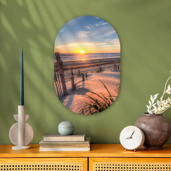 Strand - Zee - Duin - Zonsondergang - Landschap Wandcirkel Ovaal Forex klein -sfeer2