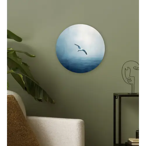 Meeuw - Wit - Zee - Mistig Wandcirkel plexiglas klein -sfeer3