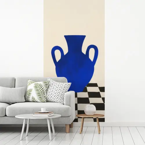 Vaas - Blauw - Geblokt - Modern fotobehang vinyl groot -woonkamer