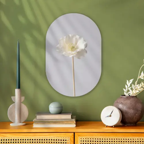 Bloem - Minimalistisch -Wit Wandcirkel Ovaal Forex klein -sfeer2