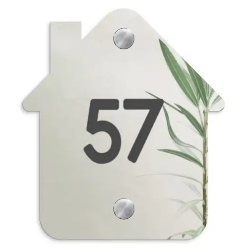Lichtbeige met plant - Traditioneel Naambord Huisje klein -3d