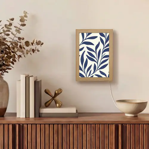 Bladeren - Klimop - Donkerblauw Light Box met kabel (Tafellamp) klein -sfeer2