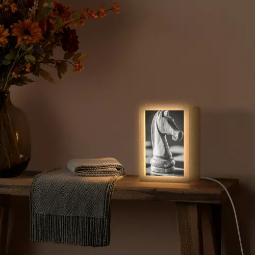 Paard - Hout - Schaalbord - Zwart Light Box met kabel (Tafellamp) klein -sfeer4
