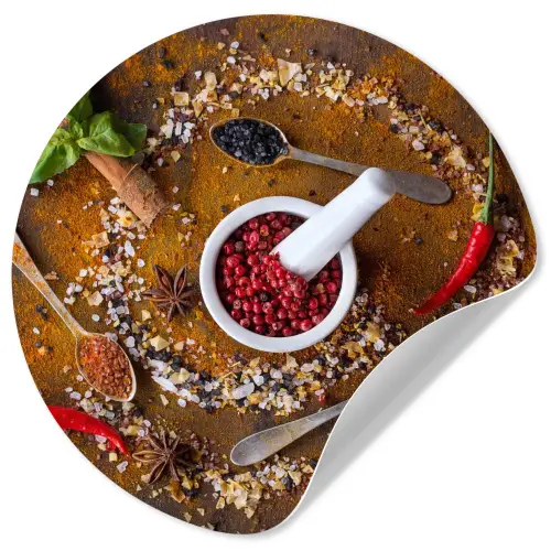 Vijzel - Kruiden - Lepels - Specerijen - Bruin - Peper Wandcirkel behangsticker klein -3d