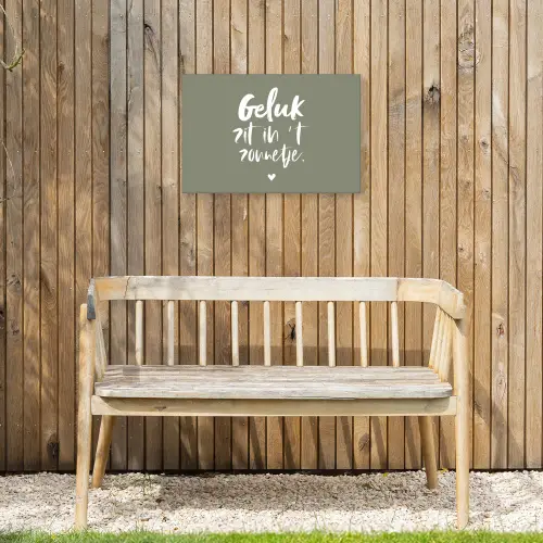 Geluk zit in 't zonnetje - Tekst - Geluk - Quotes - Zon Tuinposter op houten frame 2 cm dik klein -sfeer4