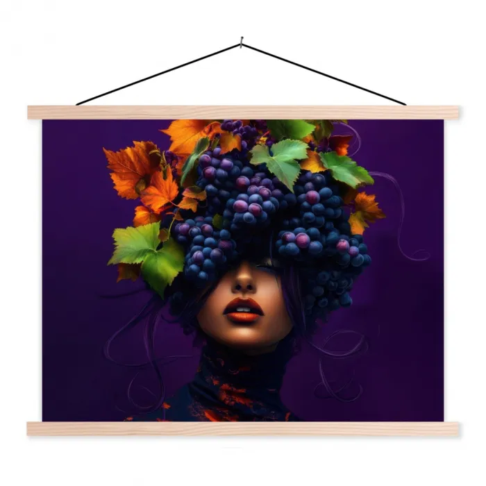 Vrouw - Paars - Druiven textielposter latten blank klein -3d