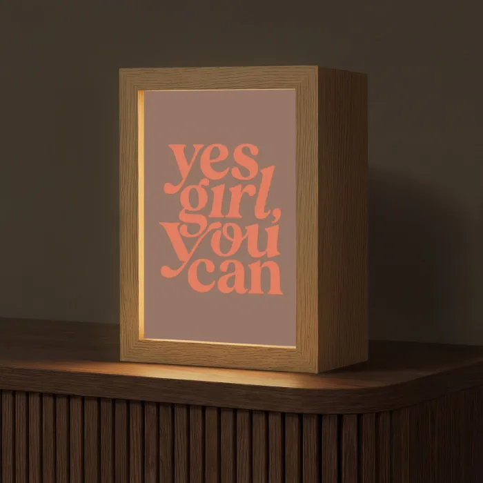 Yes girl you can - Oranje - Bruin Light Box met kabel (Tafellamp) klein -z3d_website