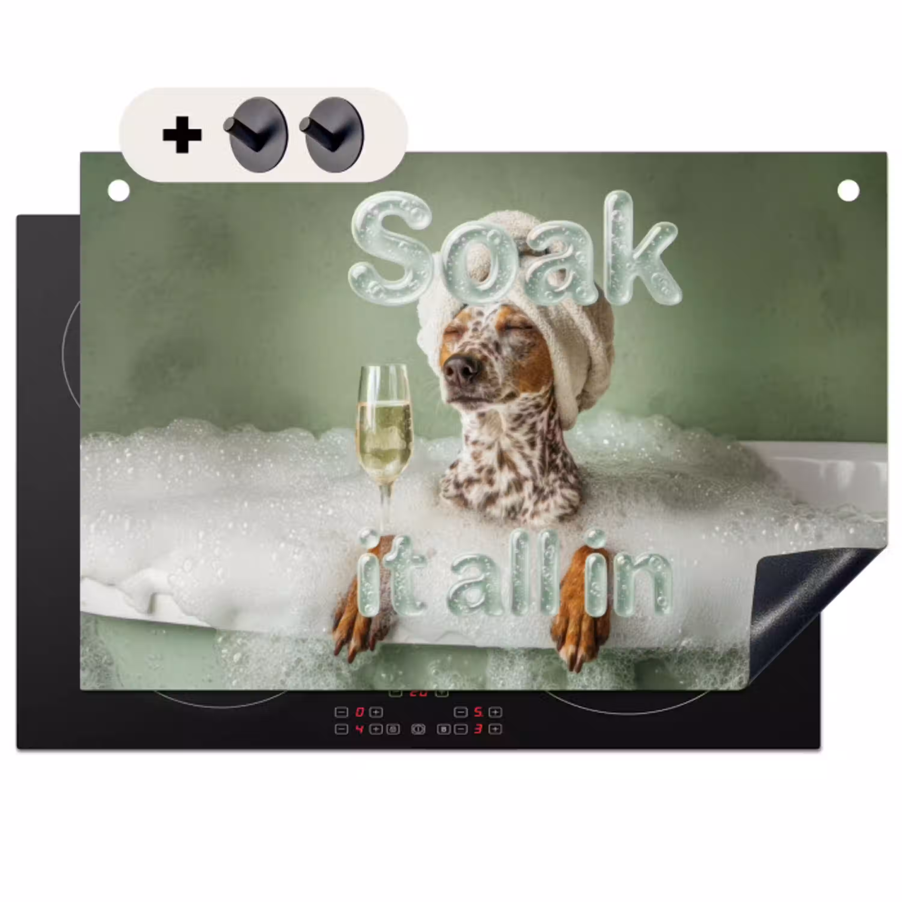 Soak it all in - Hond - Bad Inductie beschemer met haakjes klein -3d