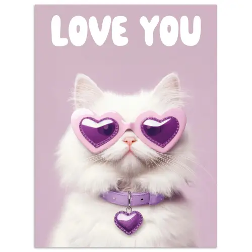 Kat - Love - Paars - Valentijn poster papier klein -3d