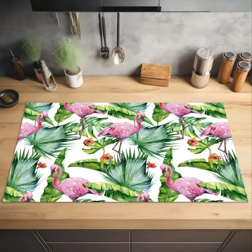 Flamingo - Bloemen - Bladeren - Jungle - Tropical Inductie beschermer vinyl 3mm groot -sfeer5