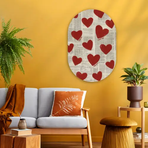 Hartjes - Krant - Loveyou Wandcirkel Ovaal Glas middel -sfeer4