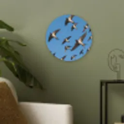 Zwaluwen - Vliegen - Blauw Akoestische PET Vilt - Rond klein -sfeer2