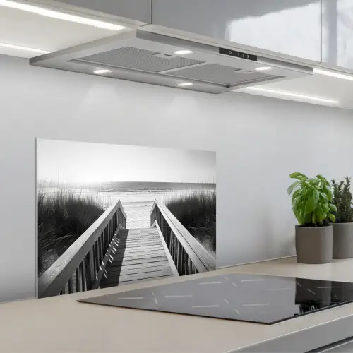 Loopbrug - Hout - Strand - Zee keuken achterwand spatscherm klein -3d_schuin