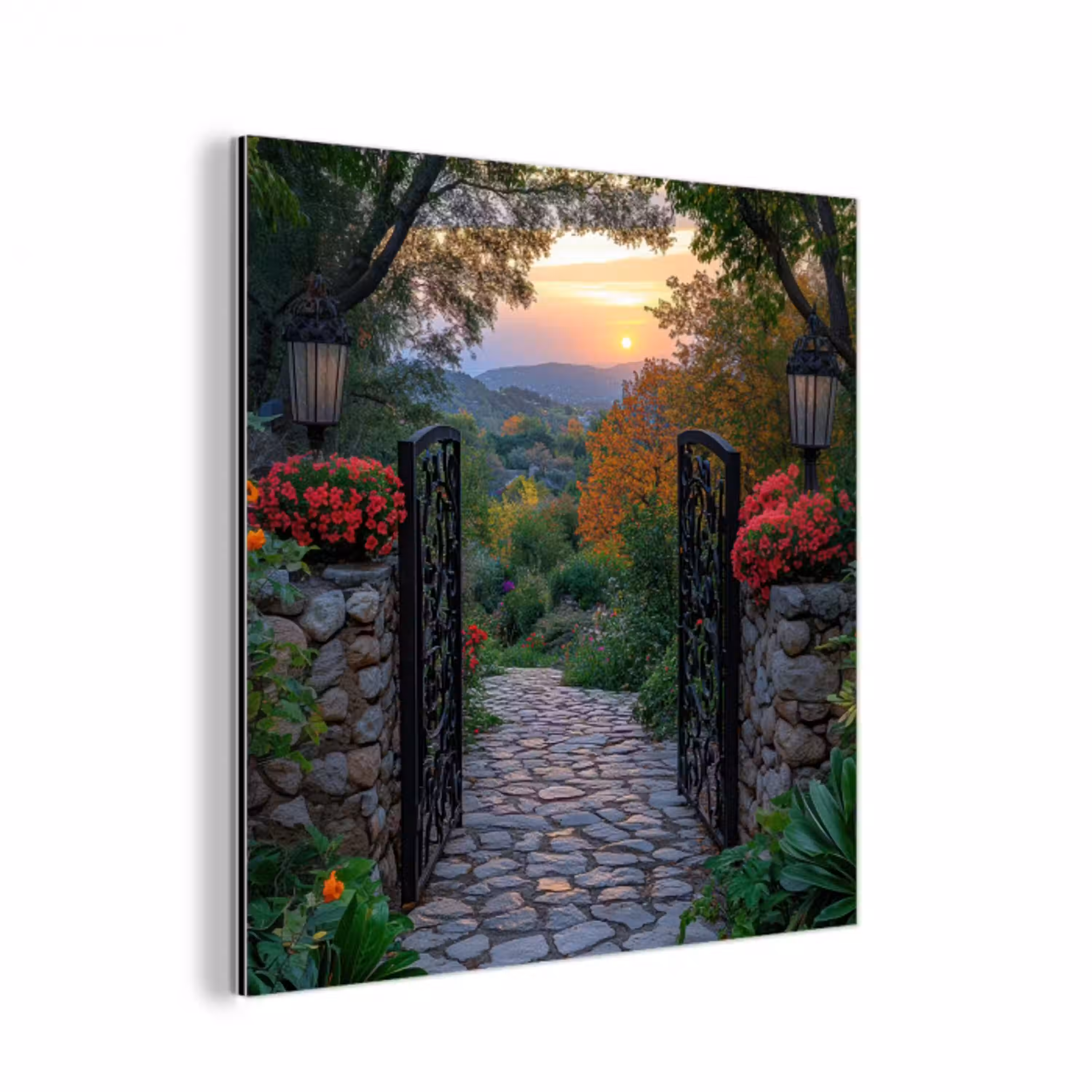 Landschap - Hek - Pad - Zonsondergang - Natuur aluminium wit klein -3d