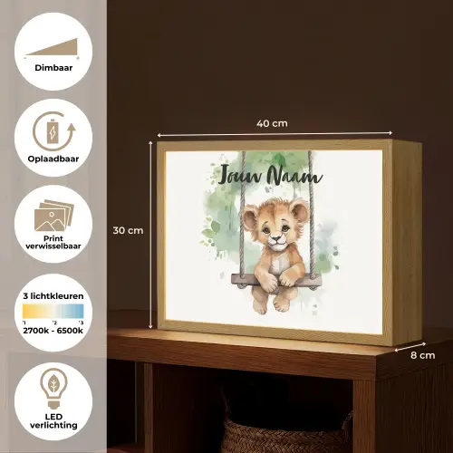 Leeuw - Dier - Kinderen - Jungle Light Box met batterij (Wandlamp kind) middel -USP_websiteoverzichtNL
