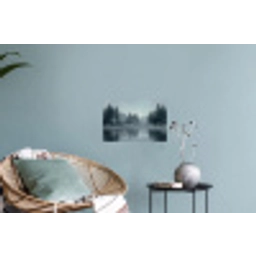 Bos - Meer - Mist - Natuur - Grijs Muursticker klein -plant