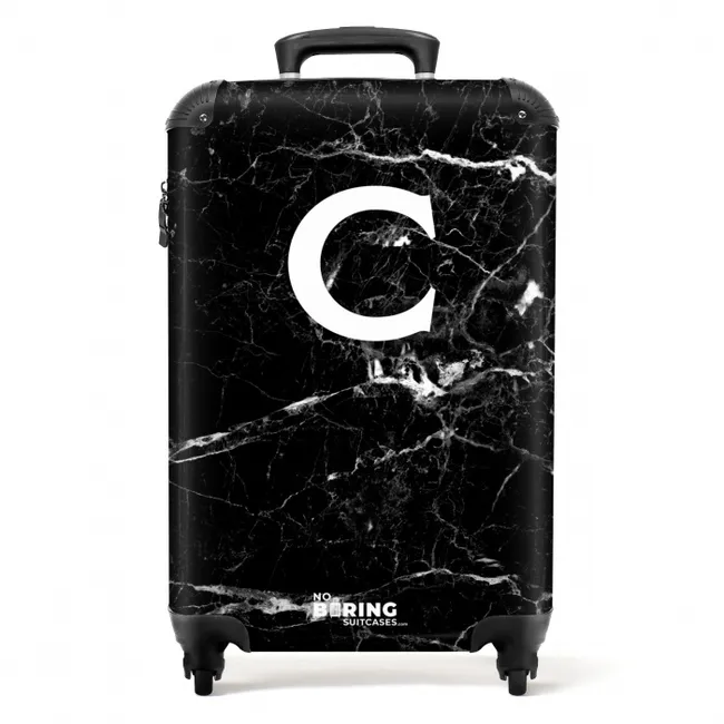 Suitcase - Marble look - Black - Letter C