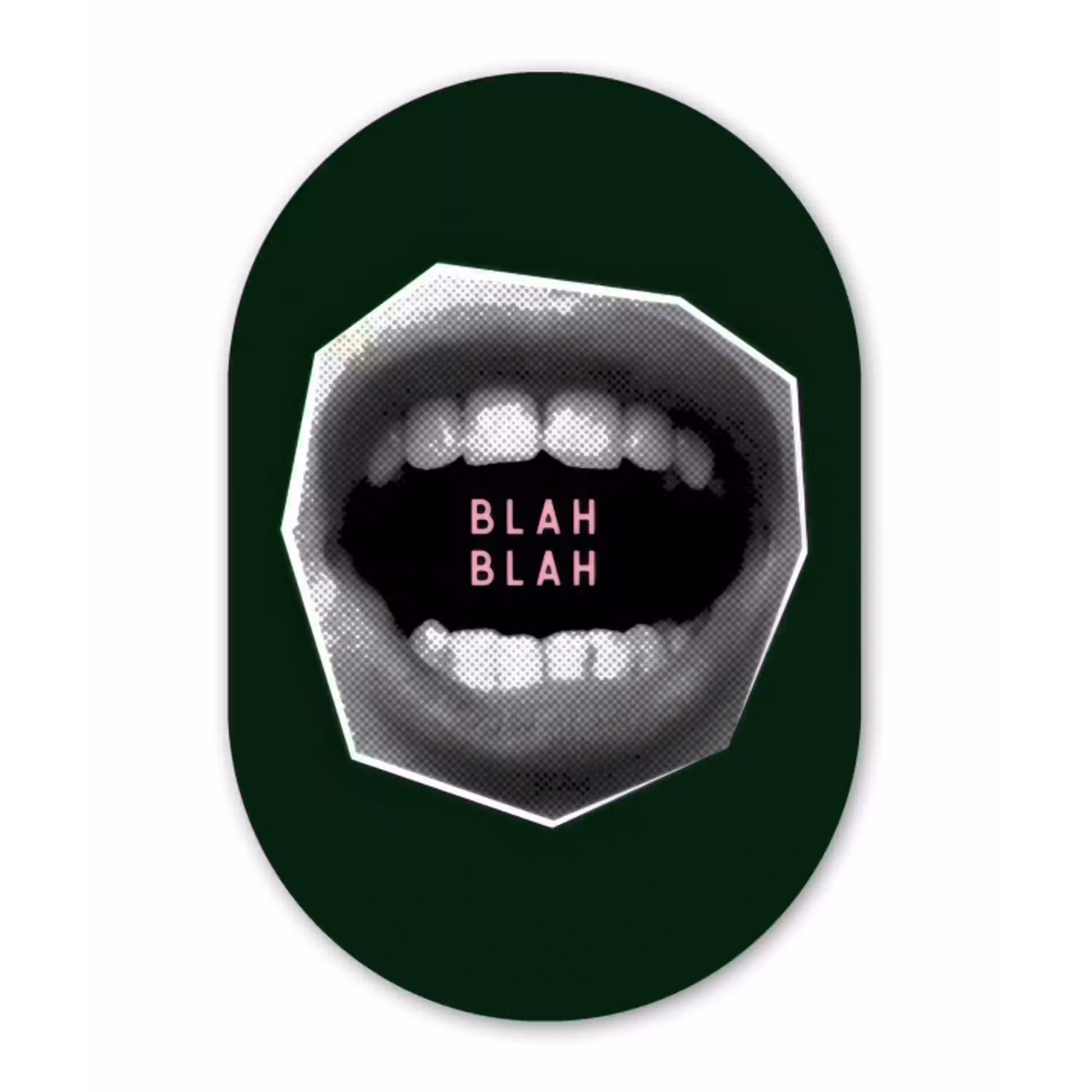Mond - Groen - Illustratie - BLAH BLAH Wandcirkel Ovaal Glas middel -3d