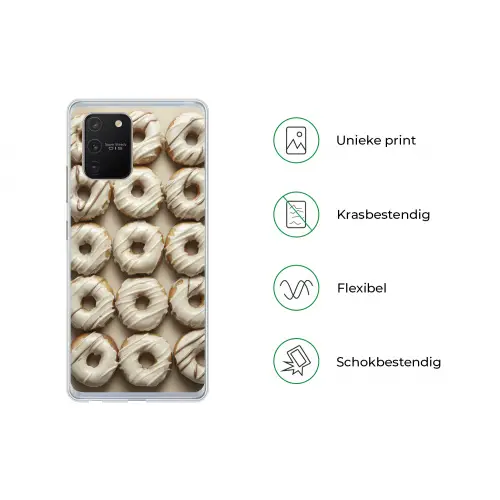Donuts - Chocolade - Wit - Beige Telefoonhoesje Samsung Galaxy S10 Lite klein -specsS10Lite