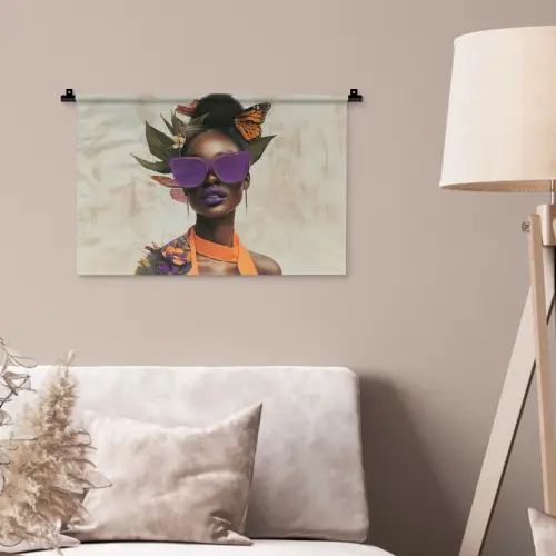 Vrouw - Zonnebril - Vlinder - Bloemen Wandkleed katoen klein -sfeer4