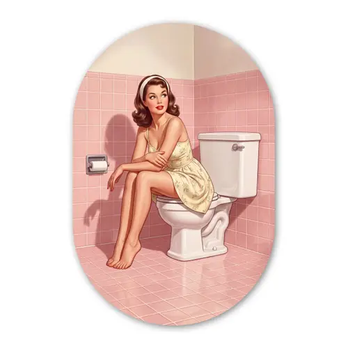 Roze - Retro - Vrouw Wandcirkel Ovaal Forex klein -3d