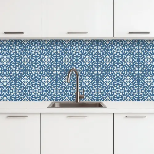 Tegel - Patroon - Blauw - Wit keuken achterwand 2 middel 871 -3d
